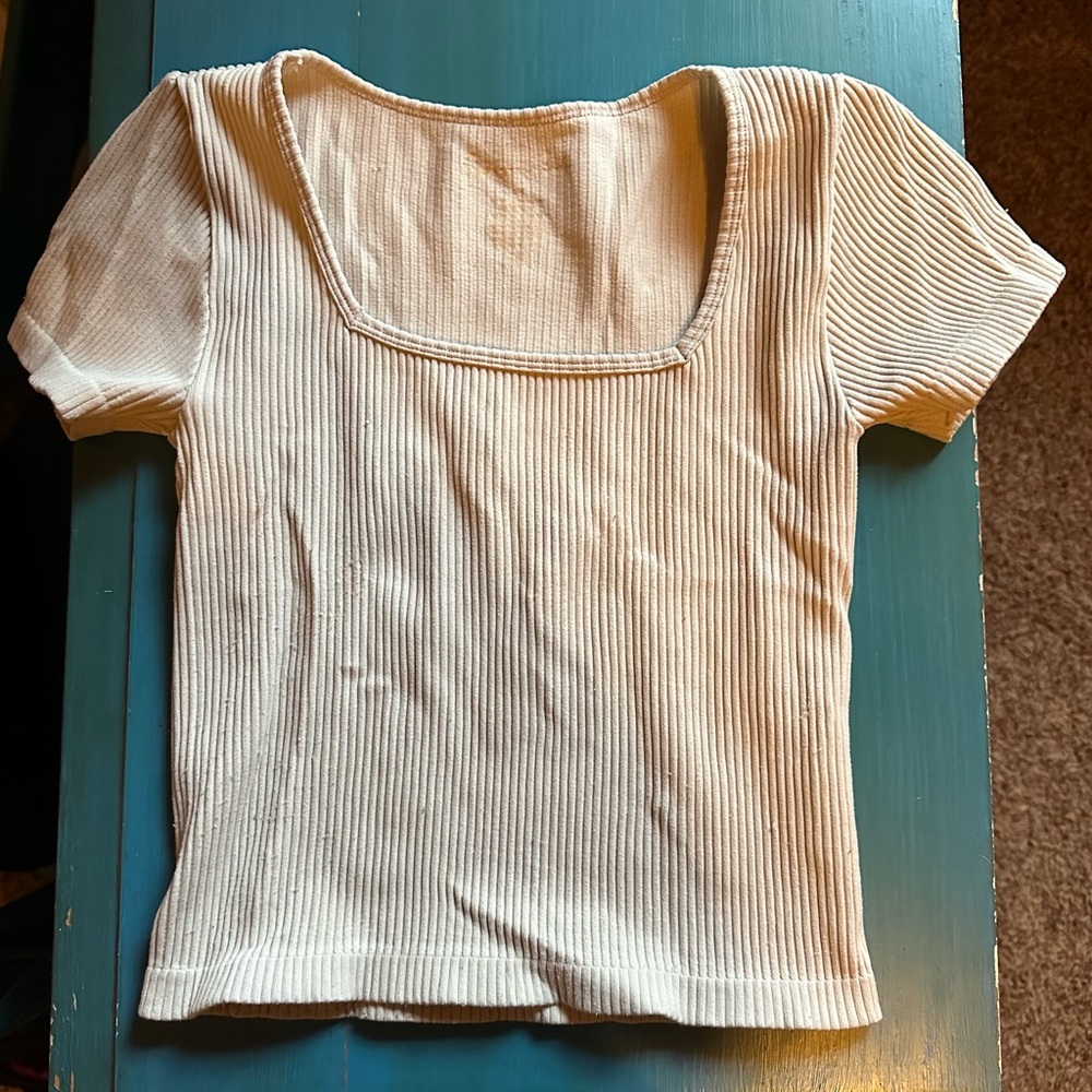 Beige Ribbed Crop Top